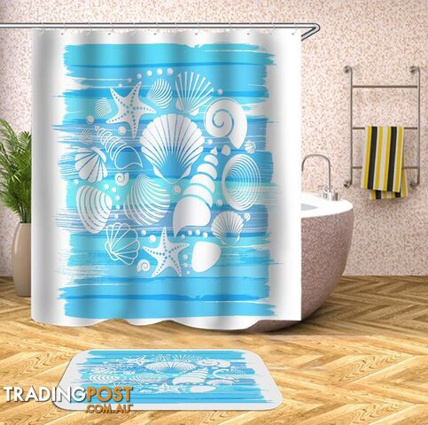 Seashells Mix Over The Blue Shower Curtain - Curtains - 7427045949409