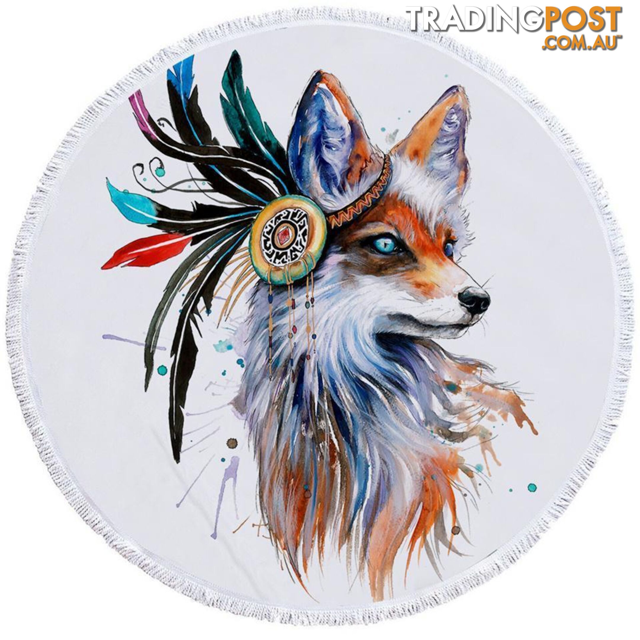 Art Painting Native American Fox Beach Towel - Towel - 7427046331661