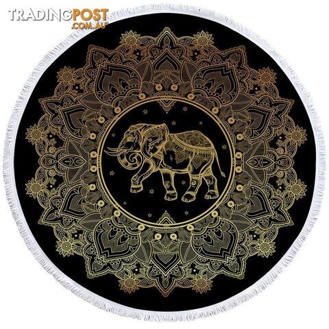 Golden Indian Mandala and Elephant Beach Towel - Towel - 7427046320603