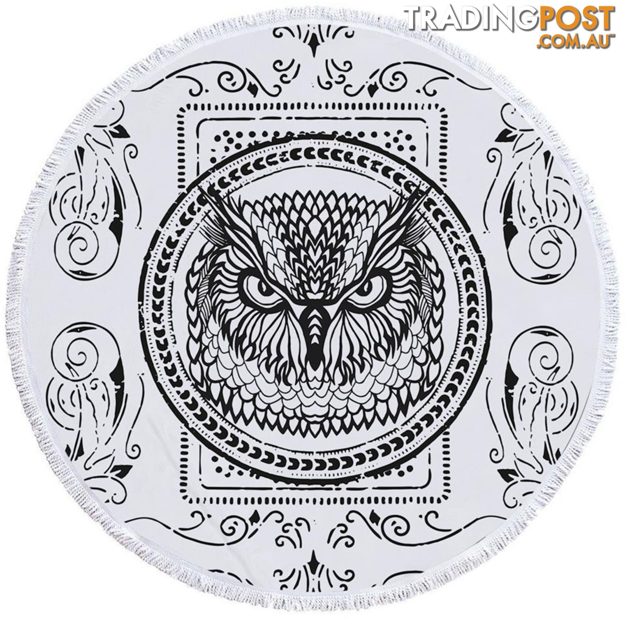 Black and White Owl Stamp Beach Towel - Towel - 7427046314060