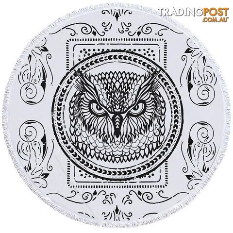 Black and White Owl Stamp Beach Towel - Towel - 7427046314060