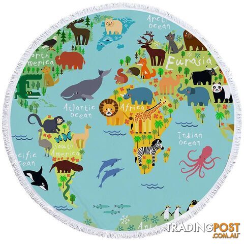 Animal World Map Beach Towel - Towel - 7427046328357