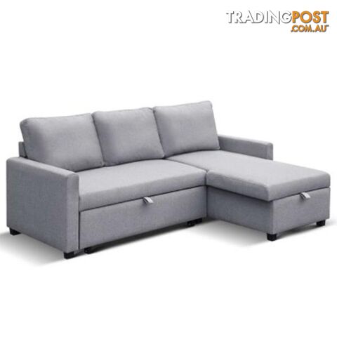 3 Seater Fabric Sofa Bed With Storage - Grey - Artiss - 9350062171042