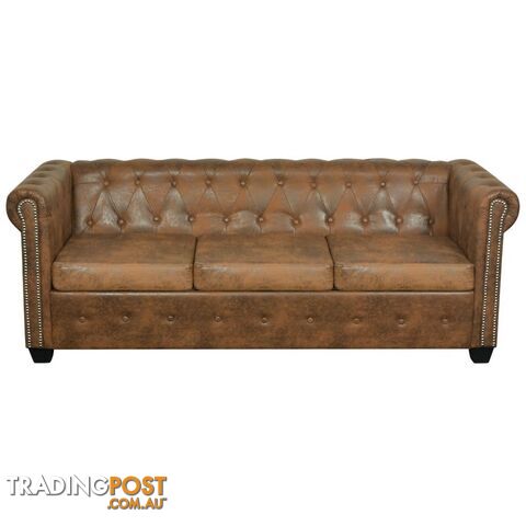 Chesterfield Sofa 3-Seater Artificial Leather - Brown - Chesterfield - 8718475525097