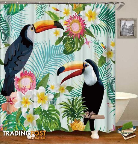 Tropical Vibes Toucans And Plumeria Shower Curtain - Curtain - 7427046098083