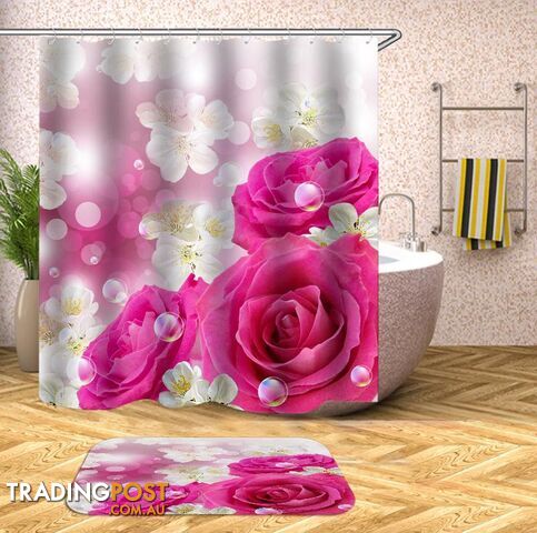 White And Pink Shower Curtain - Curtain - 7427045930827
