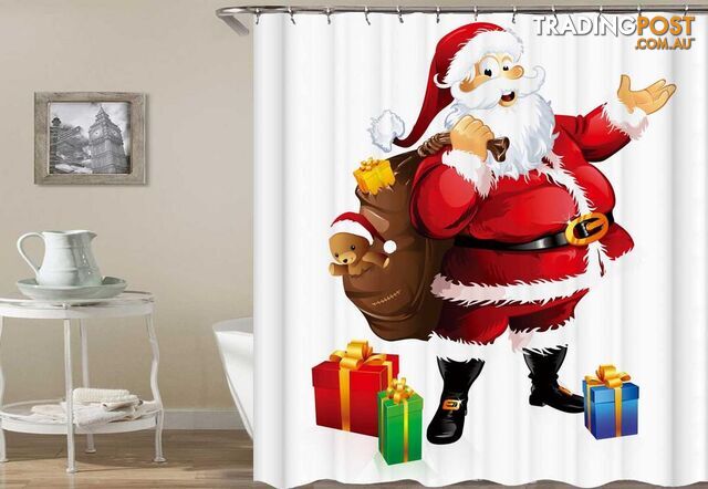 Happy Santa Holding A Bag Full With Presents Shower Curtain - Curtains - 7427046067645