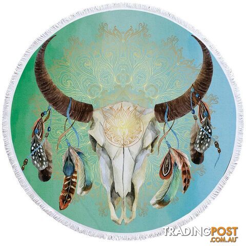 Green Blue Bull Skull Beach Towel - Towel - 7427046319560