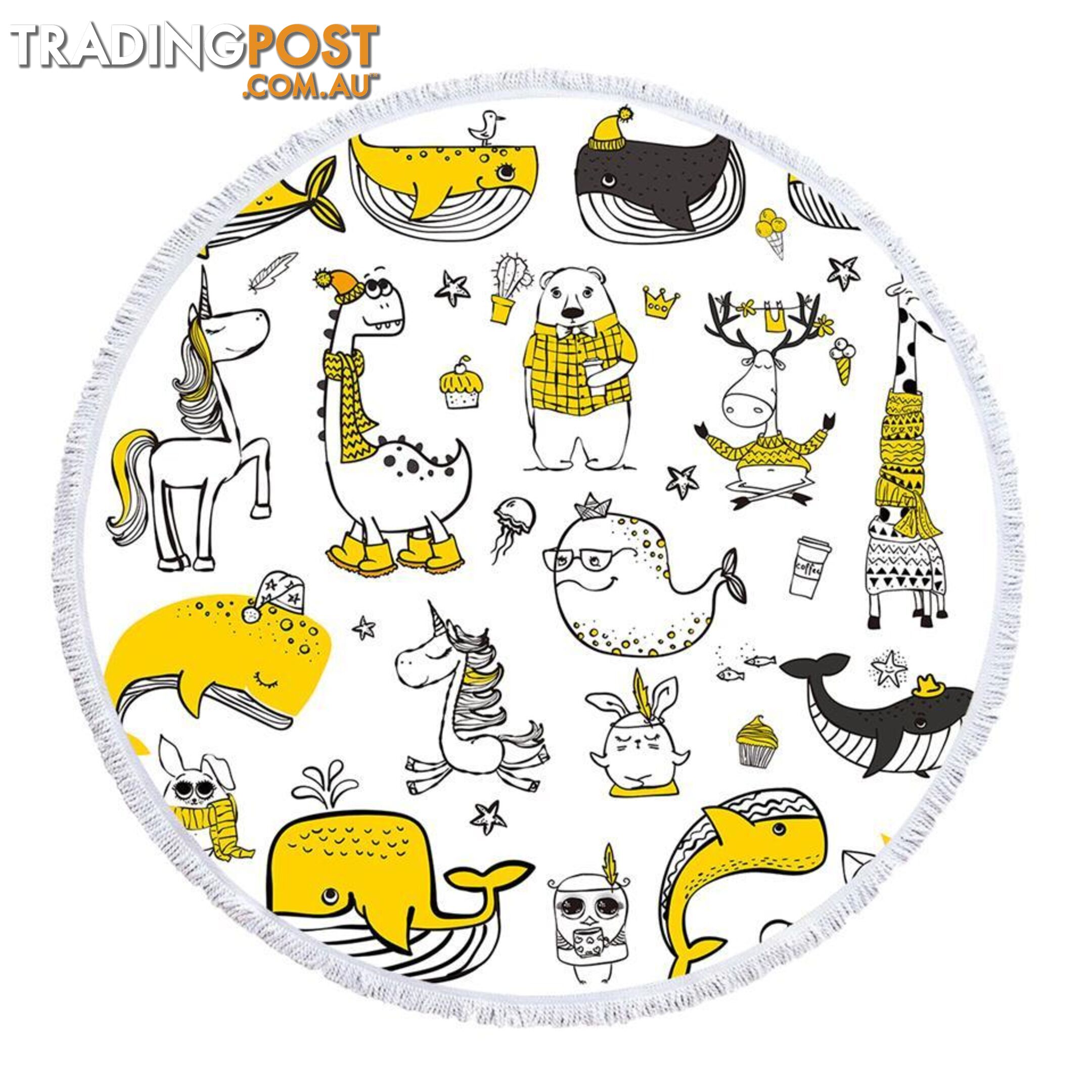 Yellow Animals Drawing Beach Towel - Towel - 7427046343565