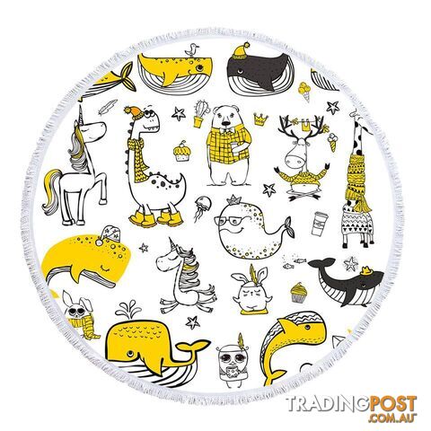 Yellow Animals Drawing Beach Towel - Towel - 7427046343565