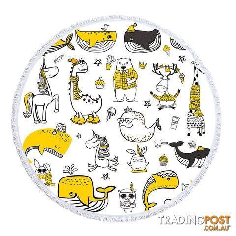 Yellow Animals Drawing Beach Towel - Towel - 7427046343565