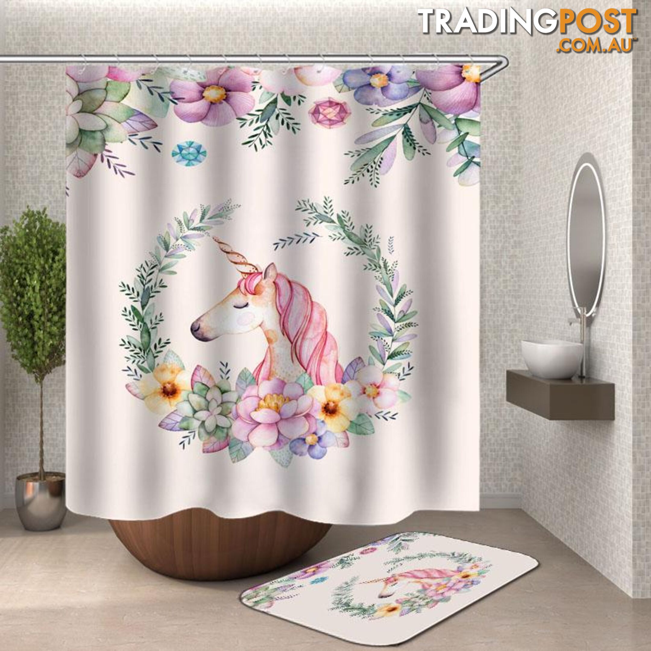 Floral unicorn Shower Curtain - Curtain - 7427046129299