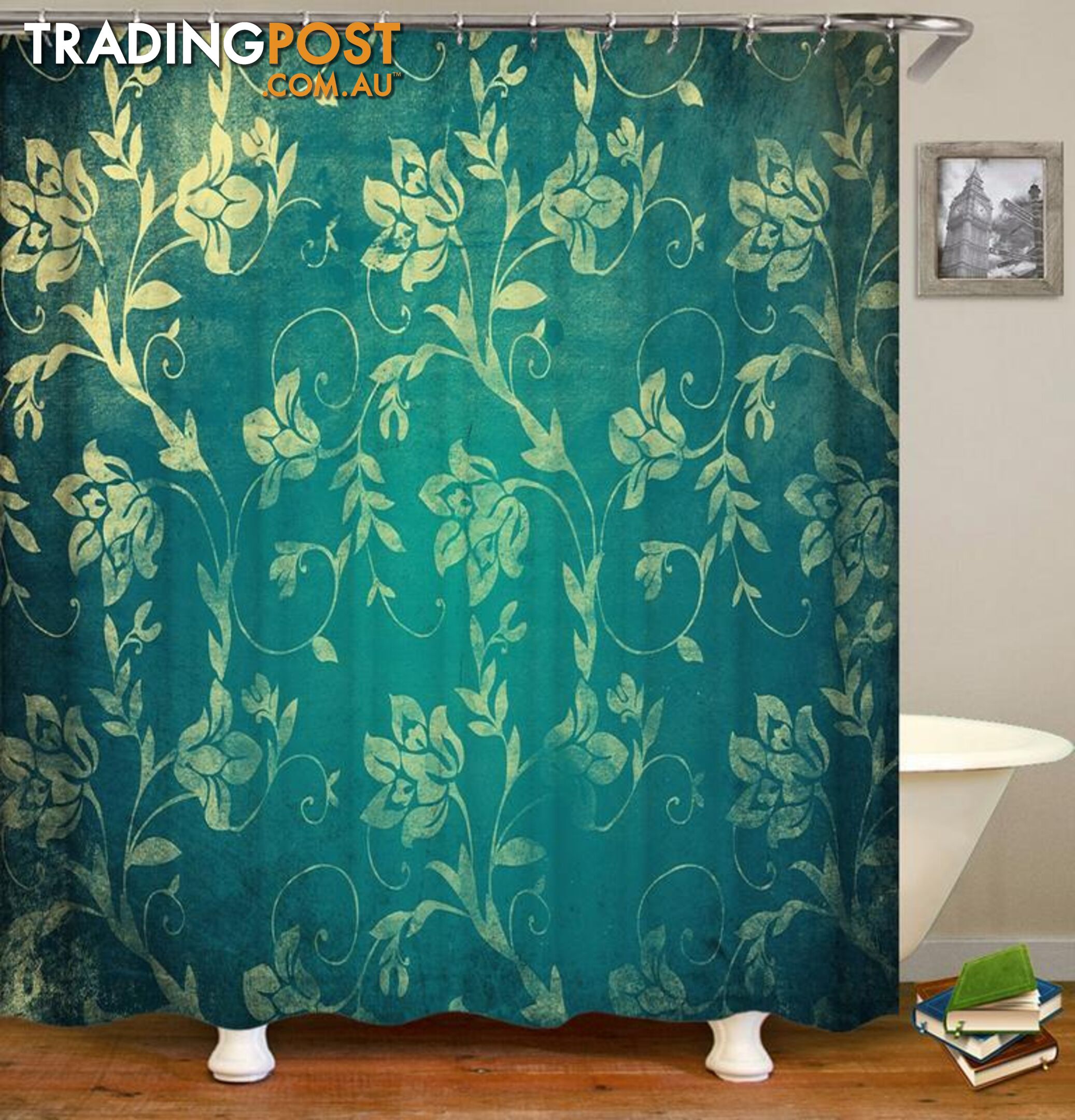 Yellow Flowers Over The Turquoise Shower Curtain - Curtain - 7427045938991