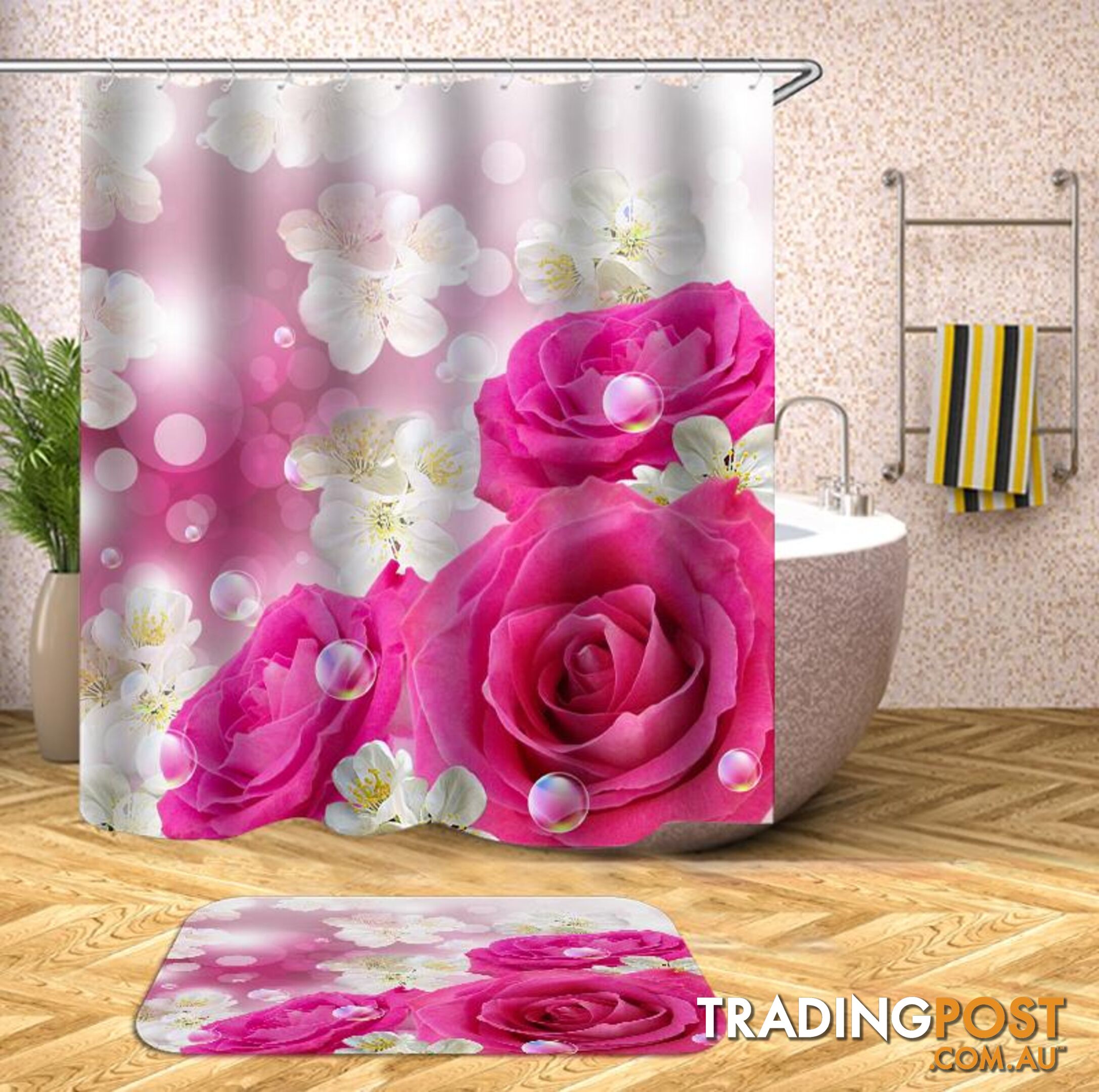 White And Pink Shower Curtain - Curtain - 7427045930667