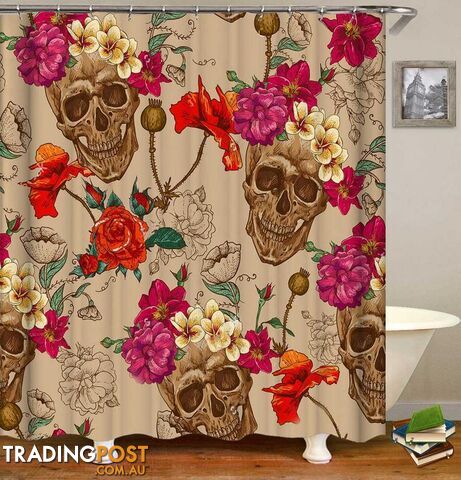 Fresh Flowers Fit Skulls Painting Shower Curtain - Curtains - 7427046060202