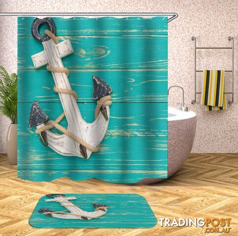 Anchor On Turquoise Deck Shower Curtain - Curtains - 7427045947924