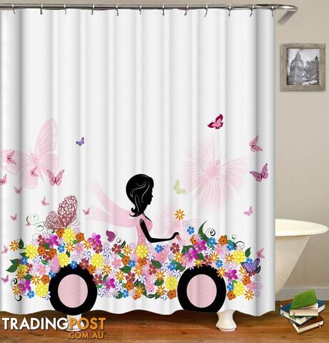 Black Figure In A Flowery Car Shower Curtain - Curtains - 7427045955707