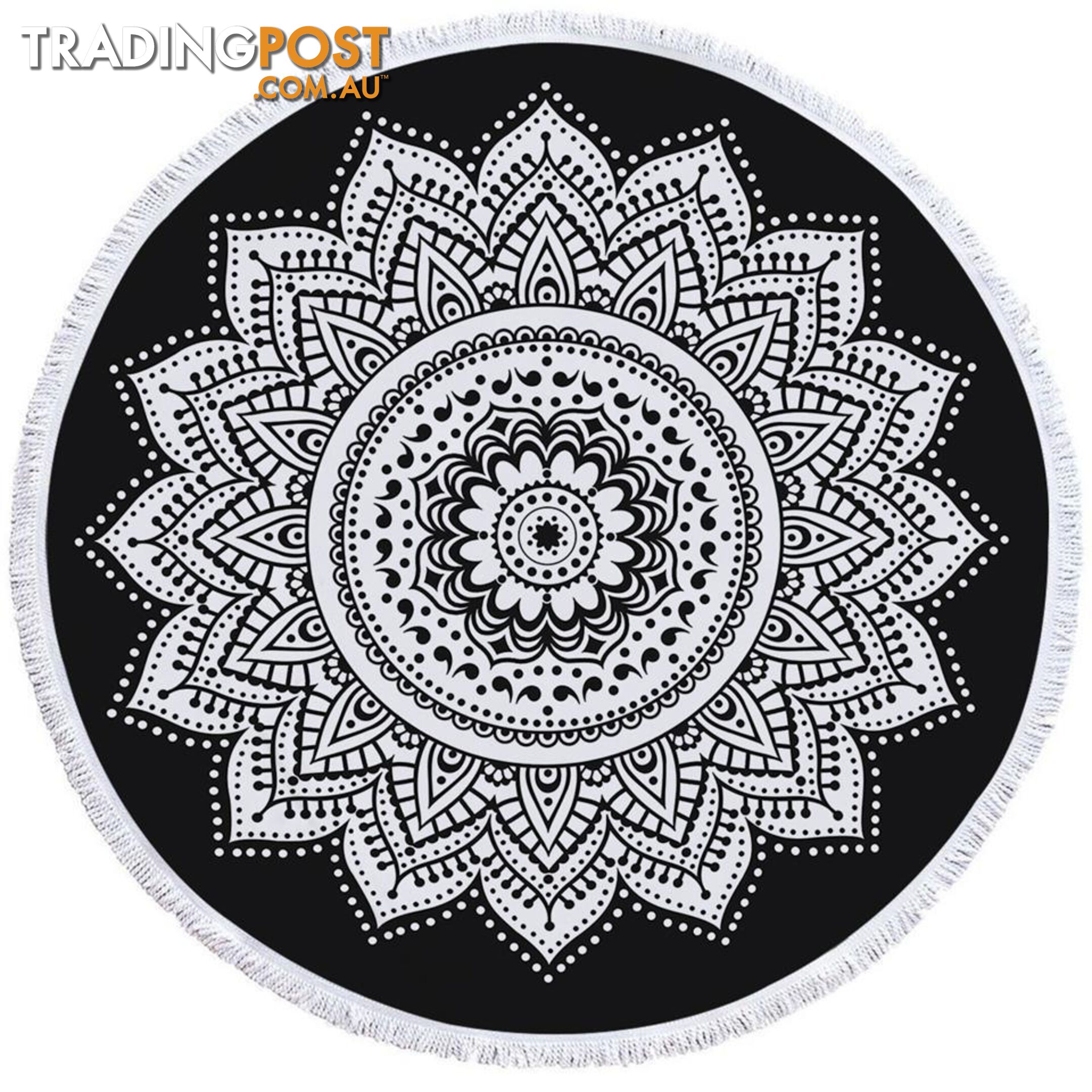 Simple Black and White Mandala Beach Towel - Towel - 7427046328807