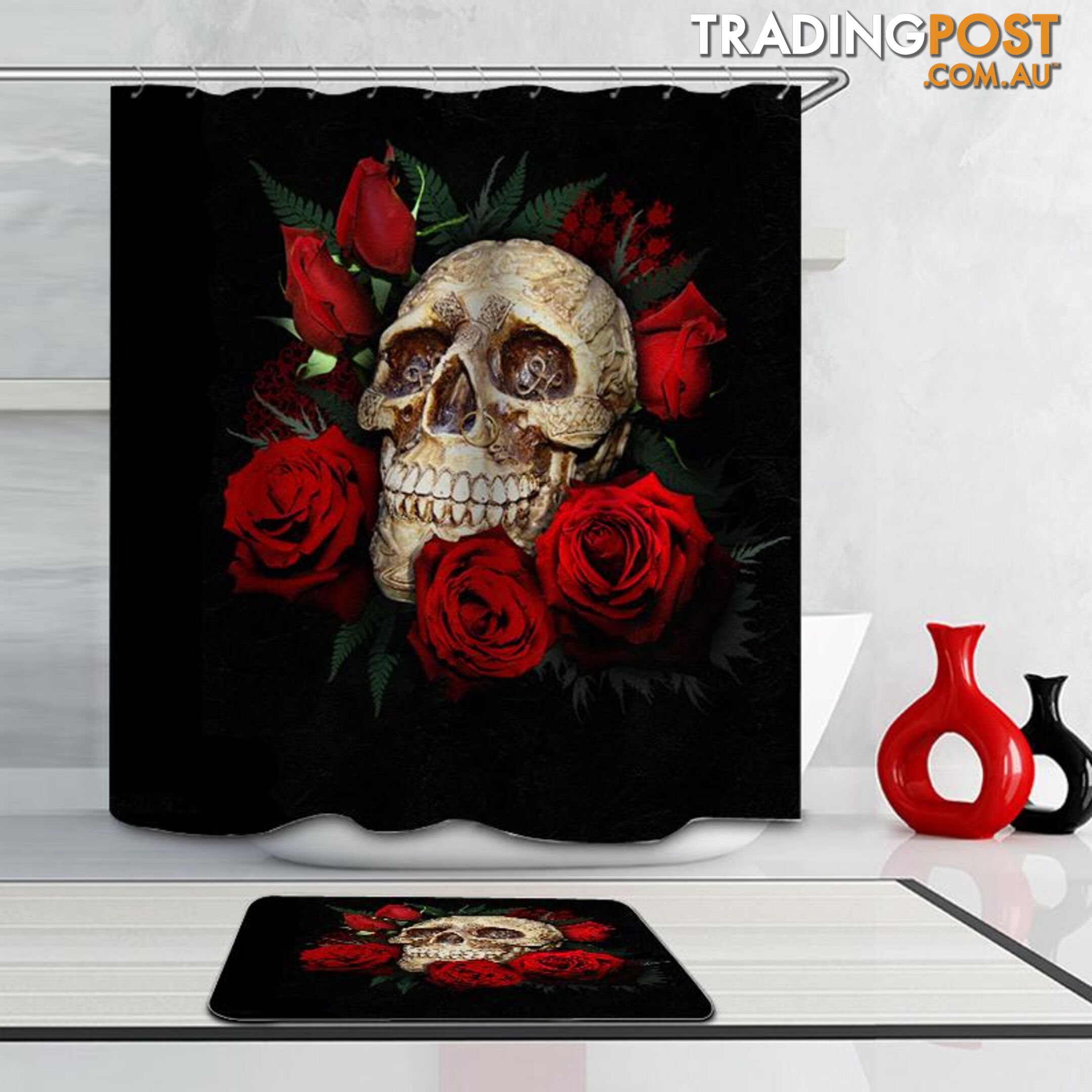 Decorated Skull And Roses Shower Curtain - Curtain - 7427046024631