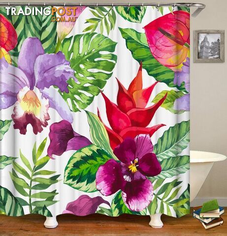 Colorful Tropical Flowers Shower Curtain - Curtain - 7427045939813