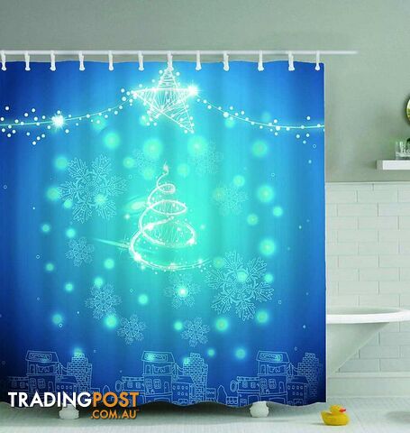 Teal Blue Christmas Shower Curtain - Curtains - 7427046064927