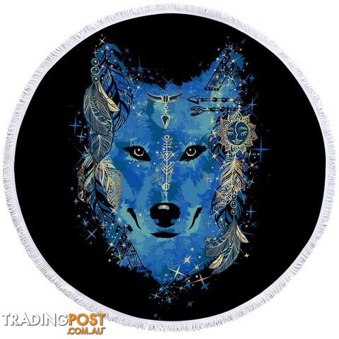 Native American Blue Wolf Beach Towel - Towel - 7427046310444