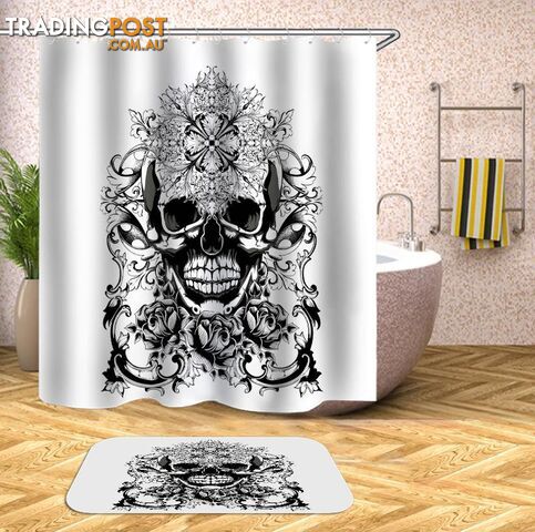 Black And White Oriental Skull Shower Curtain - Curtain - 7427046028738