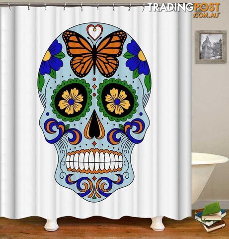 Fresh Light Blue Sugar Skull Shower Curtain - Curtains - 7427046060455