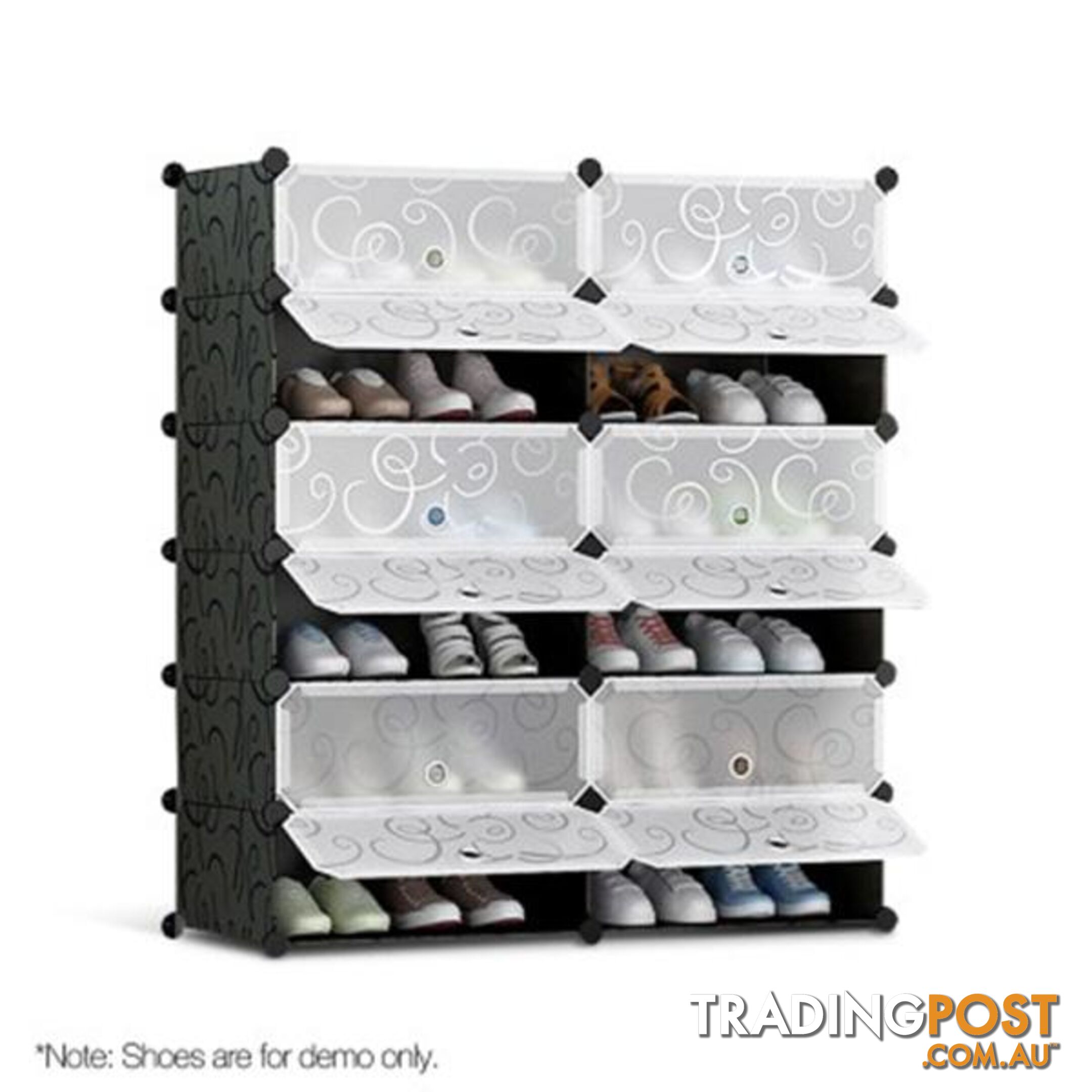 12 Shoe Stackable Compartments - Black/White - Unbranded - 4344744410128