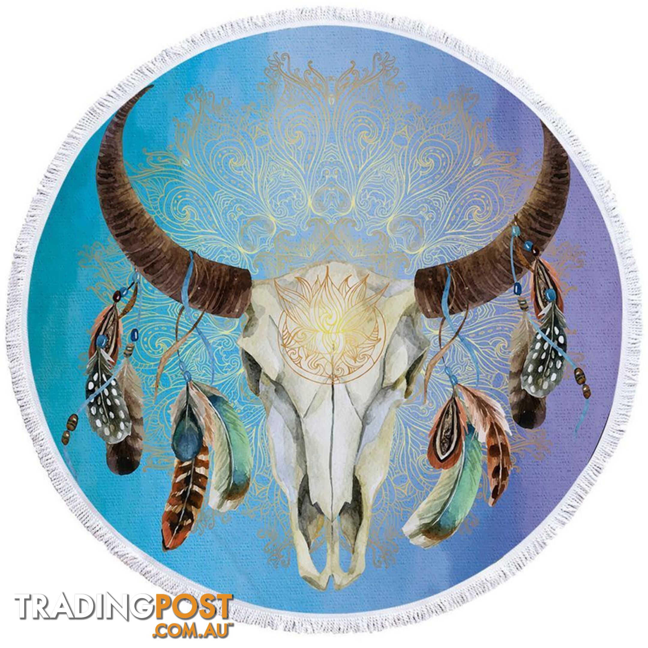 Blue Bull Skull Beach Towel - Towel - 7427046319591