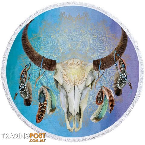 Blue Bull Skull Beach Towel - Towel - 7427046319591