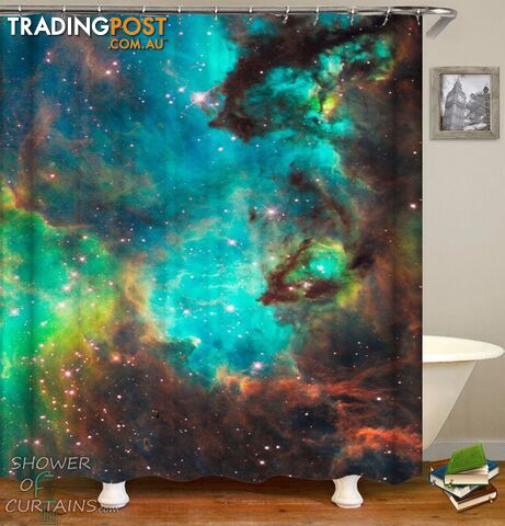 Turquoise Space Shower Curtain - Curtain - 7427046284837