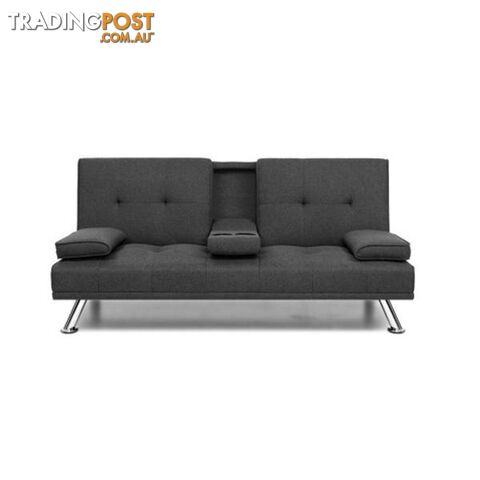 Linen Fabric 3 Seater Sofa Bed Recliner Lounge Futon Couch Dark Grey - Artiss - 9350062275634