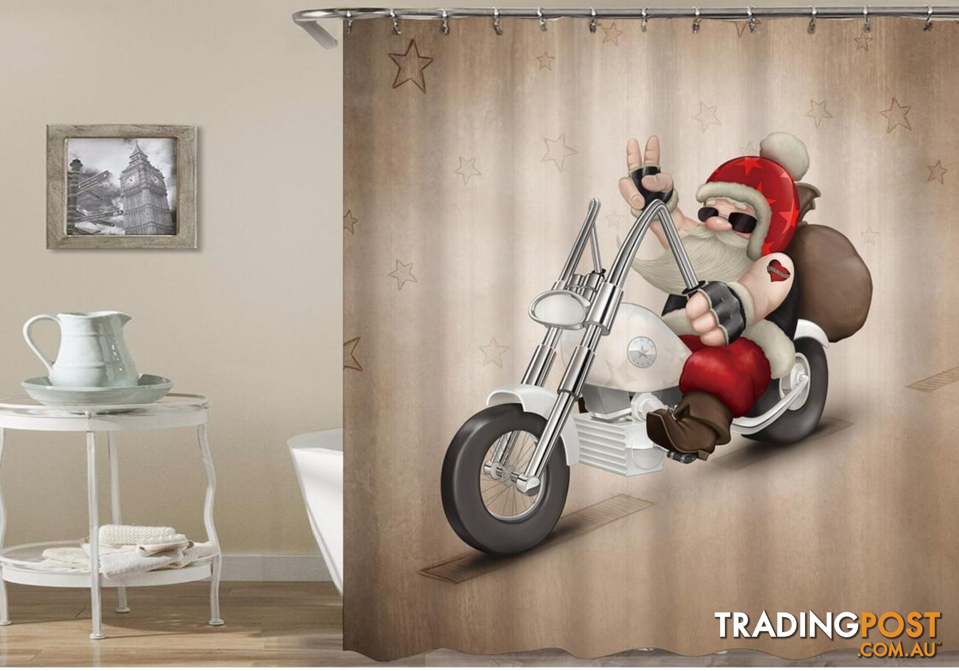 Santa Riding A Harley Shower Curtain - Curtain - 7427045963665