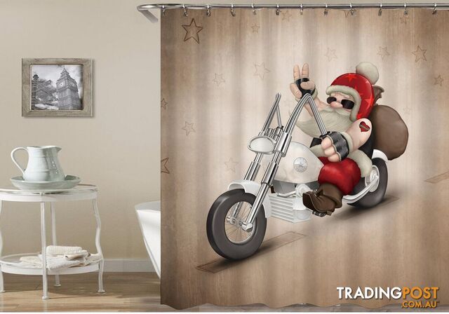 Santa Riding A Harley Shower Curtain - Curtain - 7427045963665