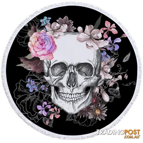 Floral Skull Drawing Beach Towel - Towel - 7427046312295