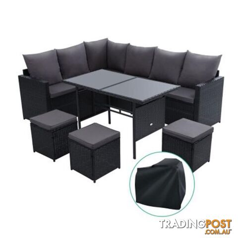 Outdoor Furniture Dining Sofa Set Wicker 9 Seater Storage Cover - Gardeon - 7427046204521