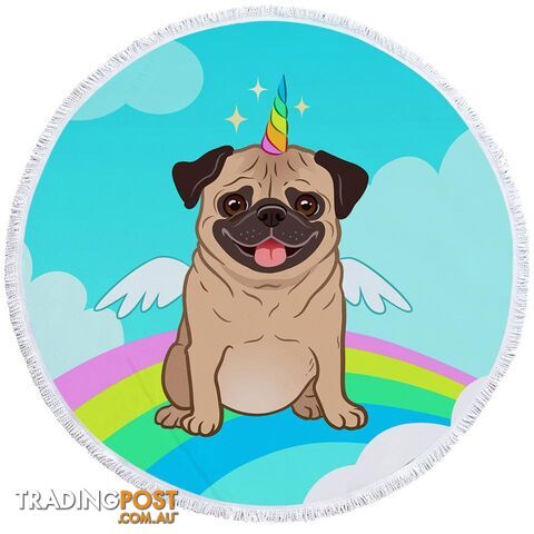 Cute Unicorn Pug Beach Towel - Towel - 7427046340168