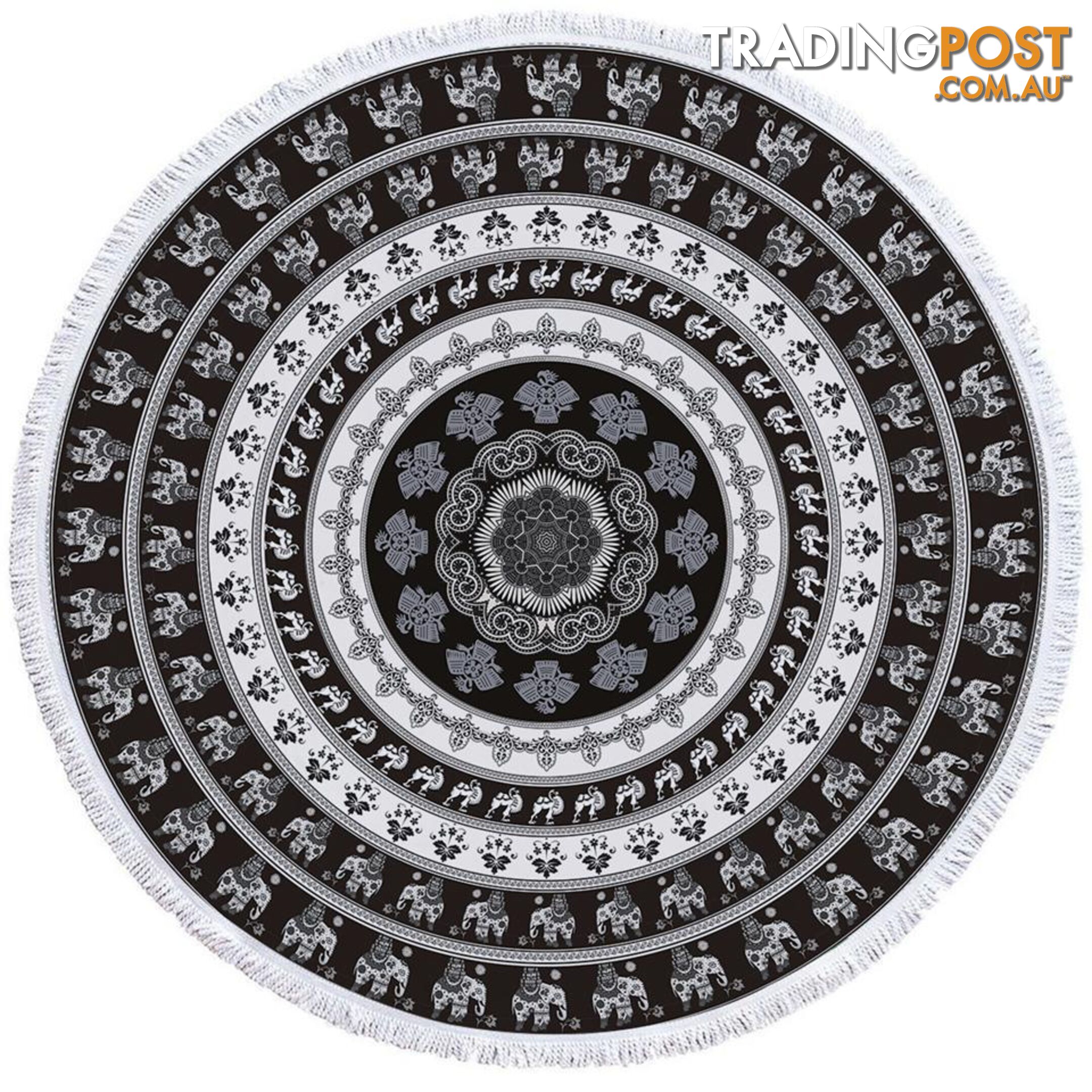 Black and White Elephant Mandala Beach Towel - Towel - 7427046328593