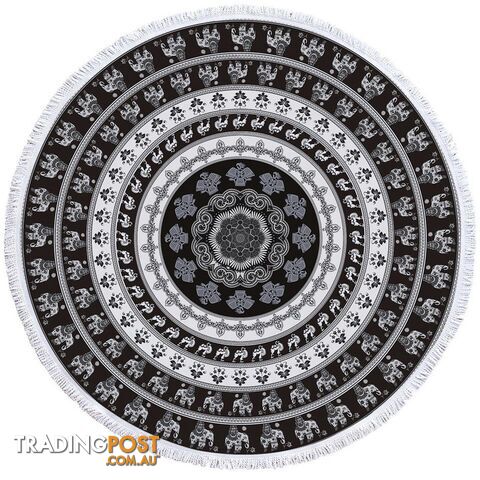 Black and White Elephant Mandala Beach Towel - Towel - 7427046328593