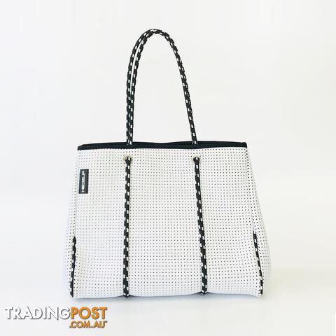 Women's Large Neoprene Tote Bag Black and White Ropes with Organizer