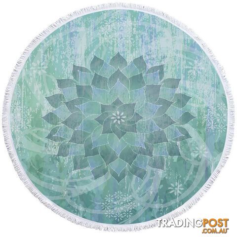 Teal Blue Turquoise Leaf Circle Beach Towel - Towel - 7427046321020