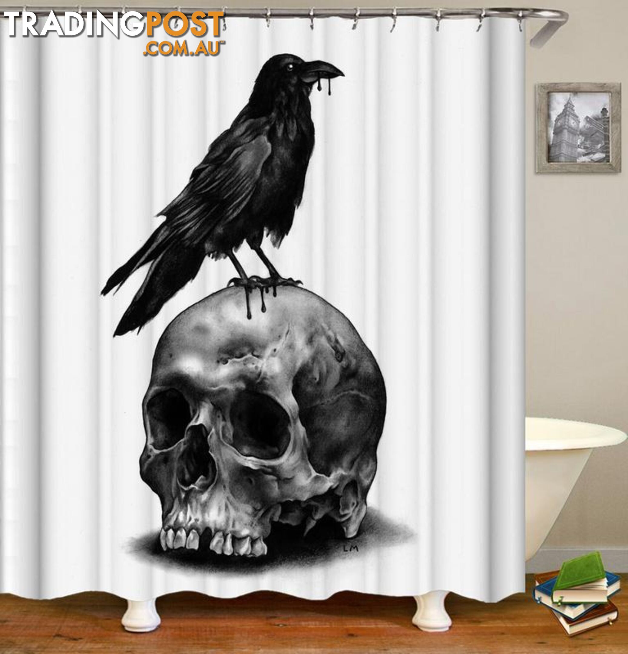 Skull And Raven Shower Curtain - Curtain - 7427045942448