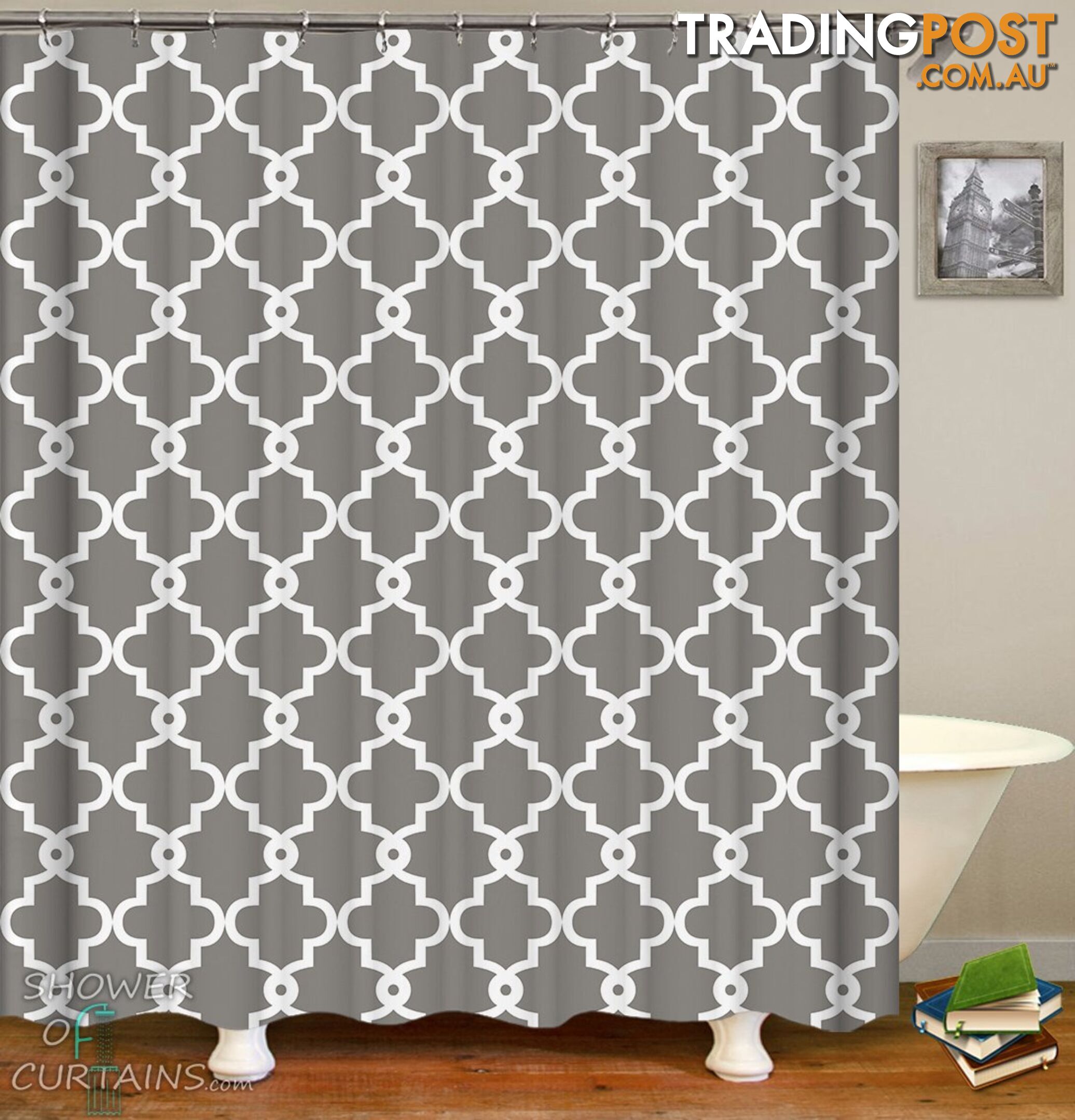 Grey and White Moroccan Pattern Shower Curtain - Curtain - 7427046289153