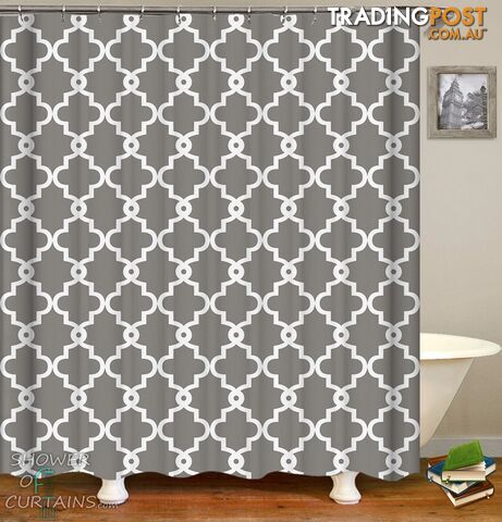Grey and White Moroccan Pattern Shower Curtain - Curtain - 7427046289153