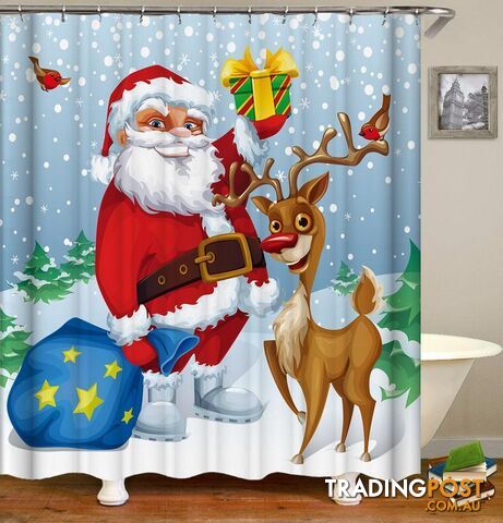 Smiling Santa And His Reindeer Shower Curtain - Curtain - 7427045995178