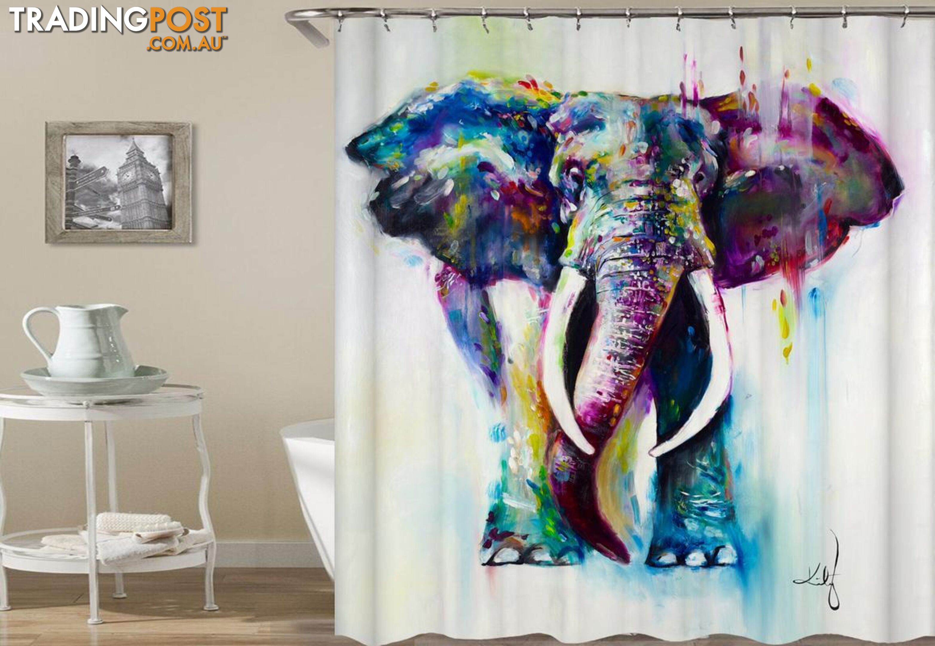 Powerful Elephant Art Painting Shower Curtain - Curtain - 7427046030472