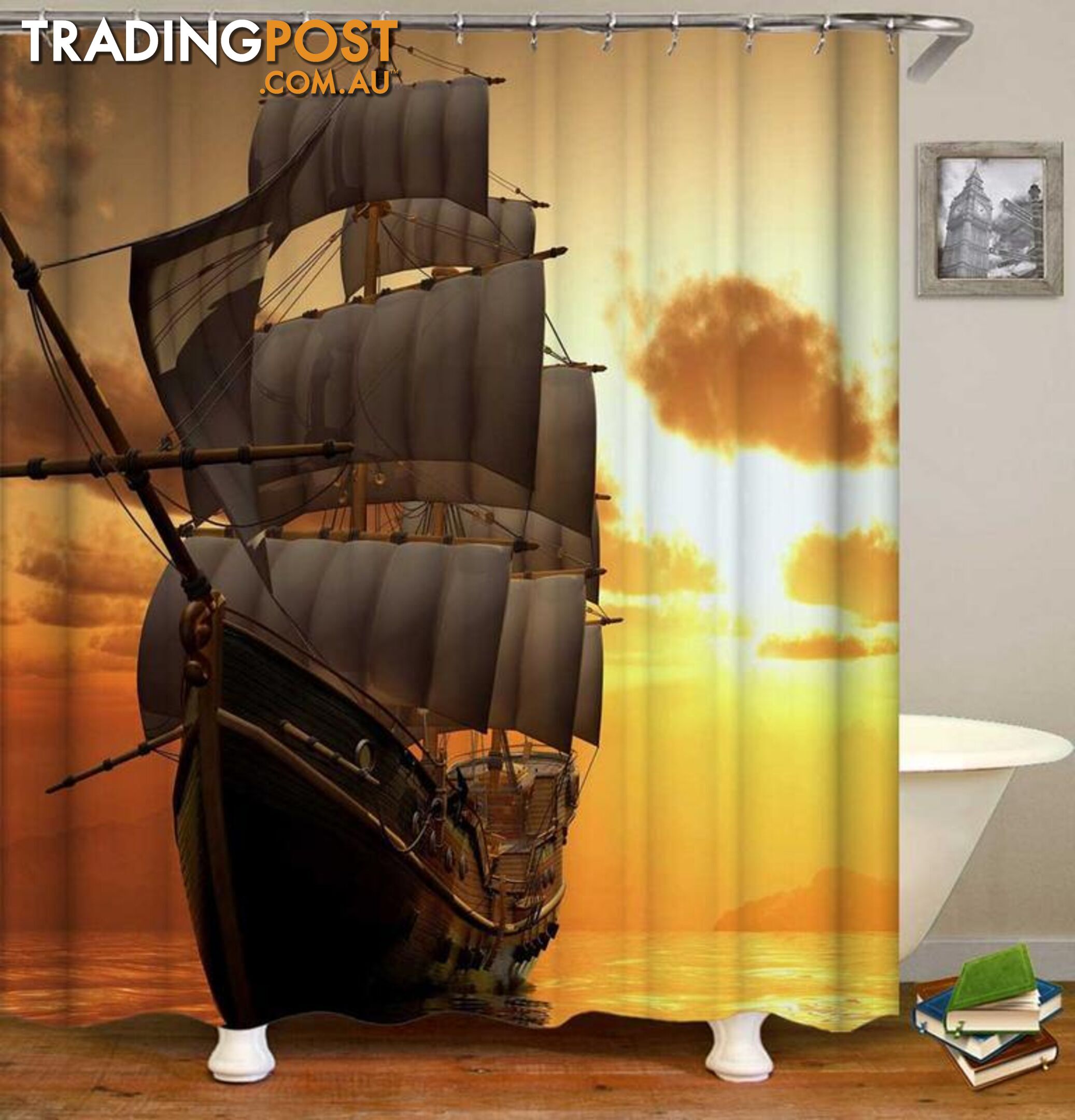 Sunset Sailing Ship Shower Curtain - Curtain - 7427046045759