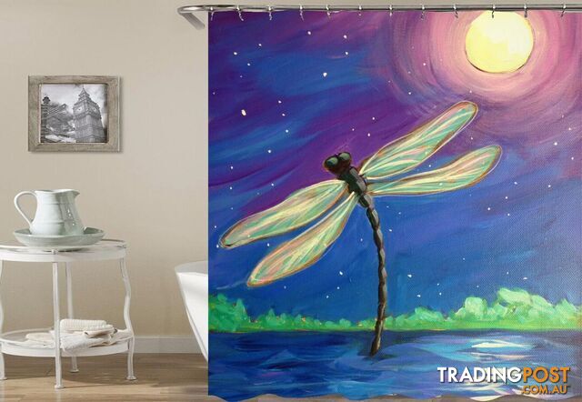 Dragonfly Moon Light Painting Shower Curtain - Curtain - 7427045917880