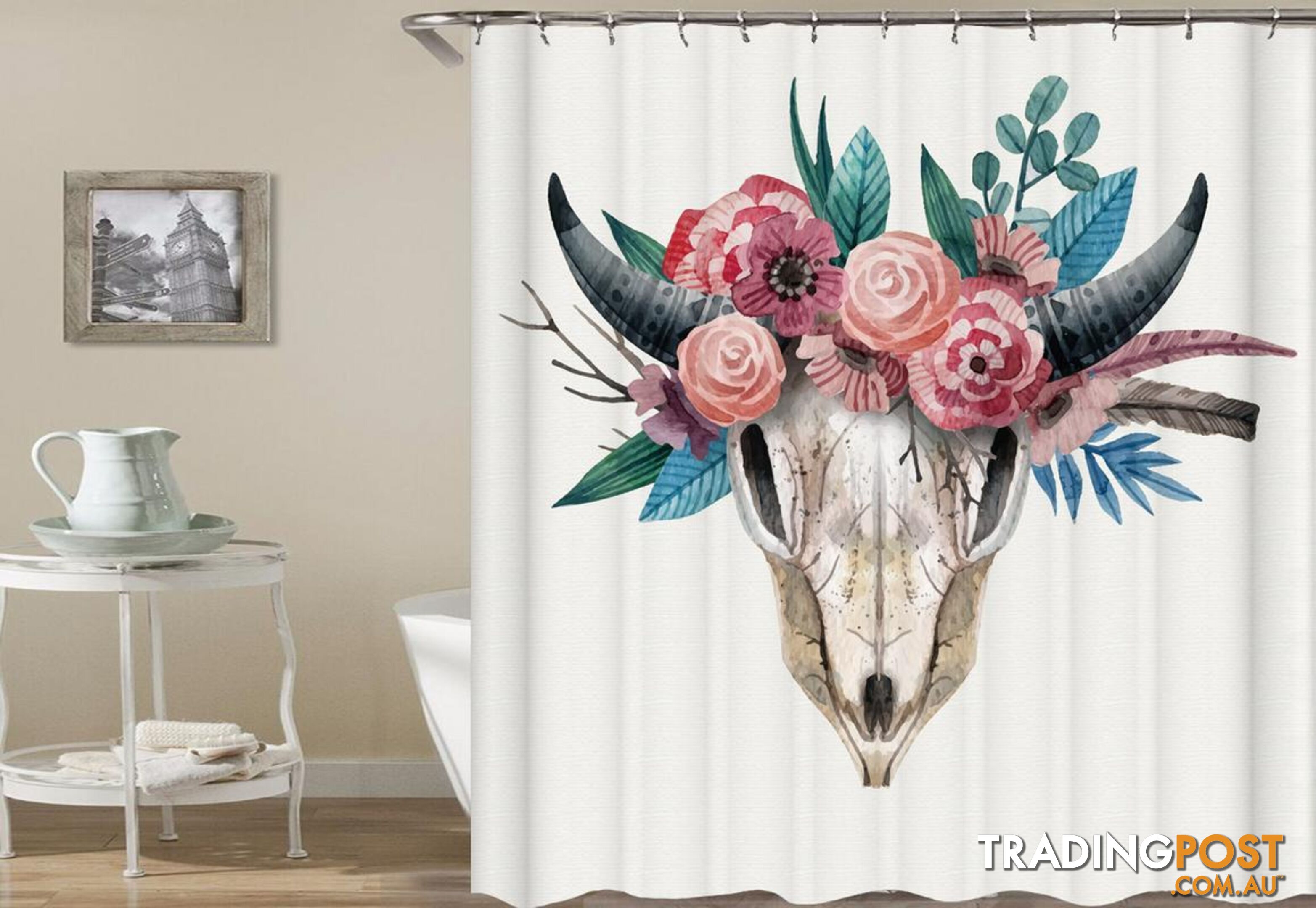 Flowery Goat's Skull Shower Curtain - Curtain - 7427005910920